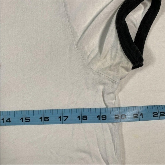 WILDFOX Ringer Tee sz Small Johnny Fang 4 Mouths Graphic Black White - Picture 5 of 10